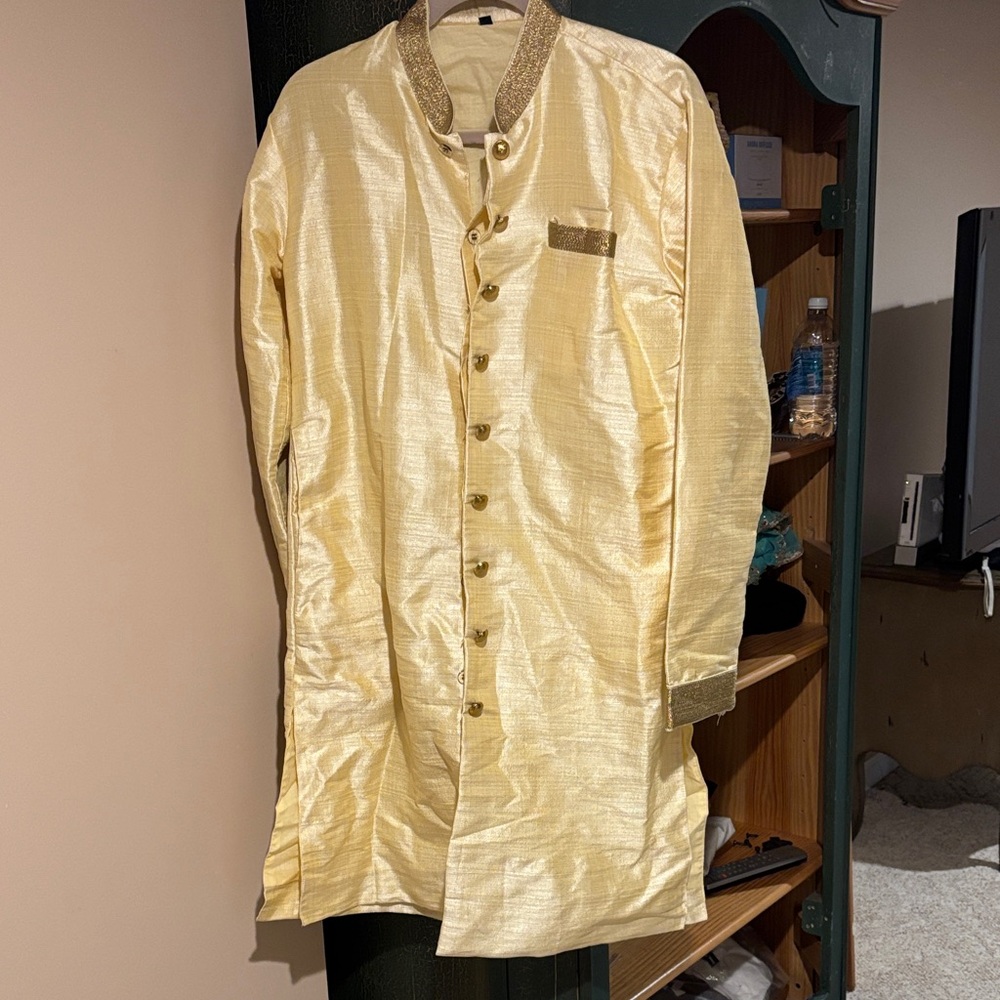 Men's Gold Long Button-Up Traditional Jacket